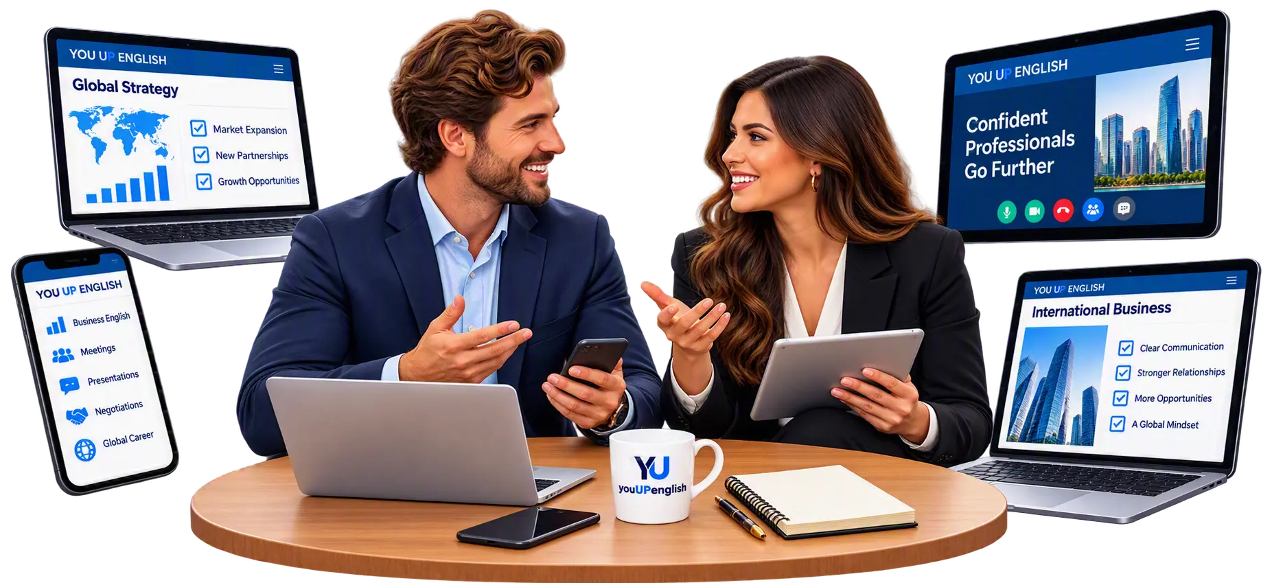 Profissional brasileira sorrindo durante videochamada de trabalho em inglês